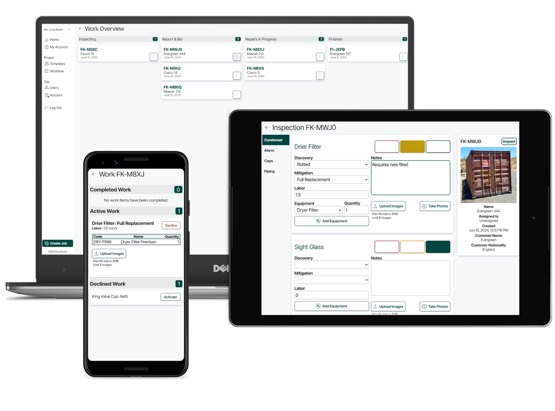 A digital inspection software offering displayed across laptop, tablet, and mobile device types.