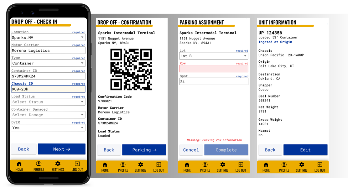 A mobile application with dynamic QR code generation for intermodal gating.